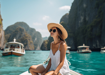 Femme en vacances d'été sur un bateau Femme en vacances d'été sur un bateau - ESG Tourisme
